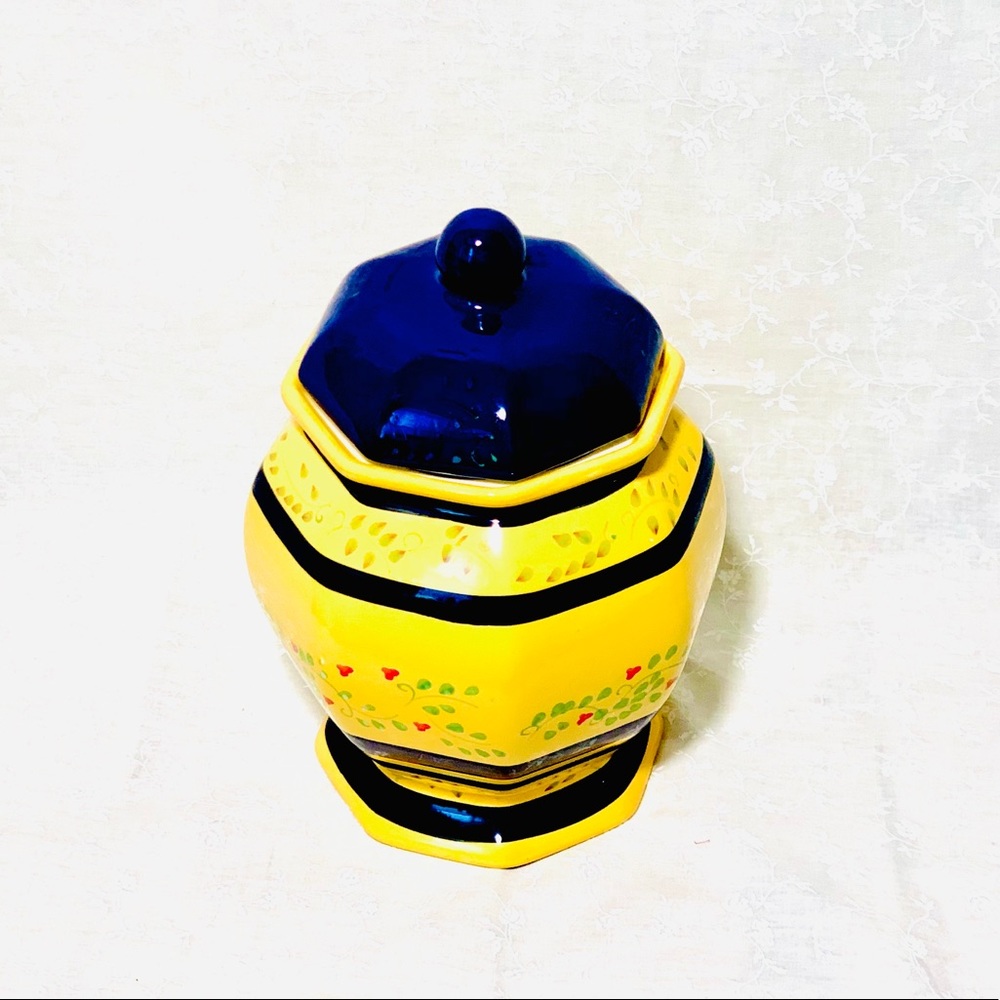 Vintage LTD Hand Painted Floral Glass Vase w/ Lid 12” Elegant Decor - Picture 2 of 6